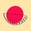 Modern hand drawn watermelon. Abstract one line watermelon slice.